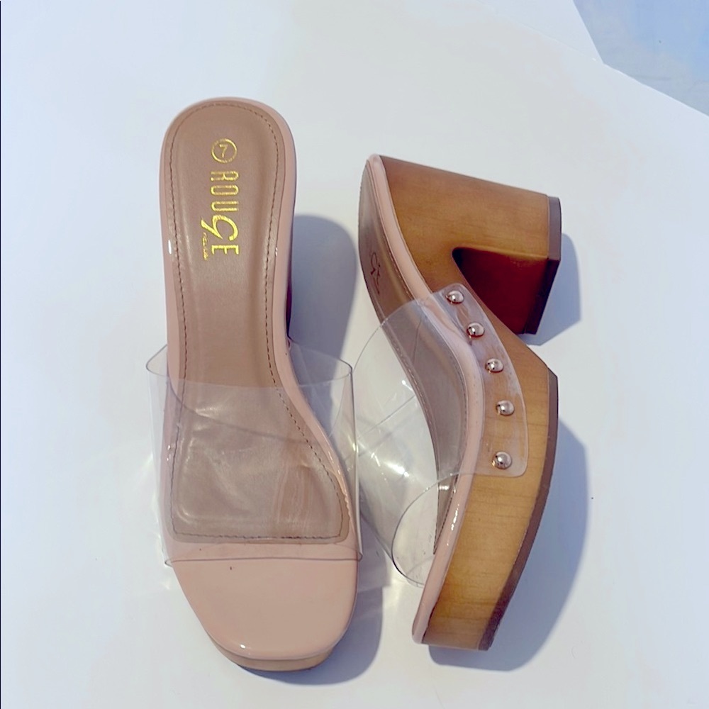 Rouge Helium Tan Cream Mules with Transparent Strap
